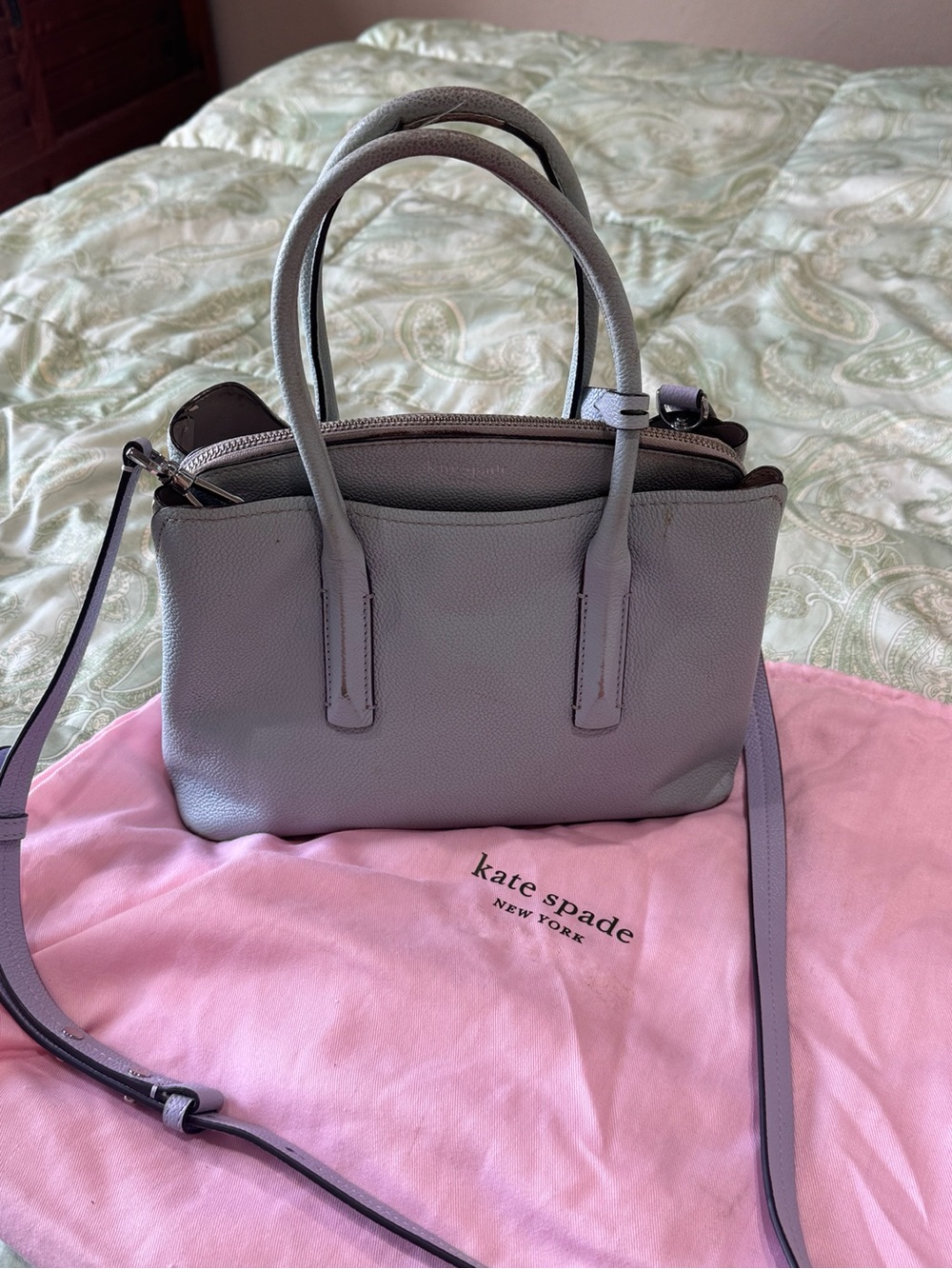 Kate Spade New York Pale Lilac Lavender Leather Satchel Crossbody + Dust Bag
